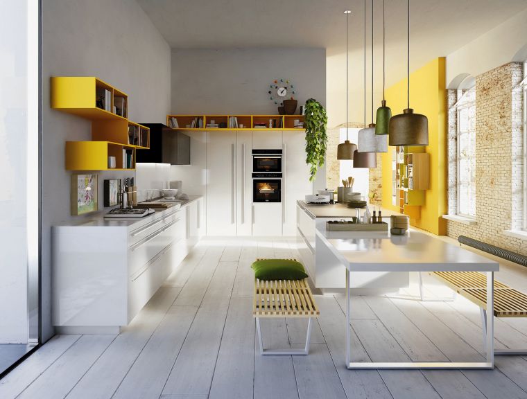 photo gray kitchen paint idea cabinet open storage yellow