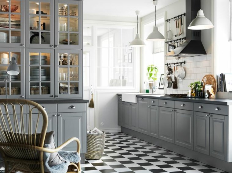 tiled black white kitchen ikea worktop gray