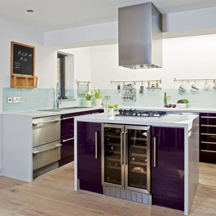 purple kitchen design white hood extractor