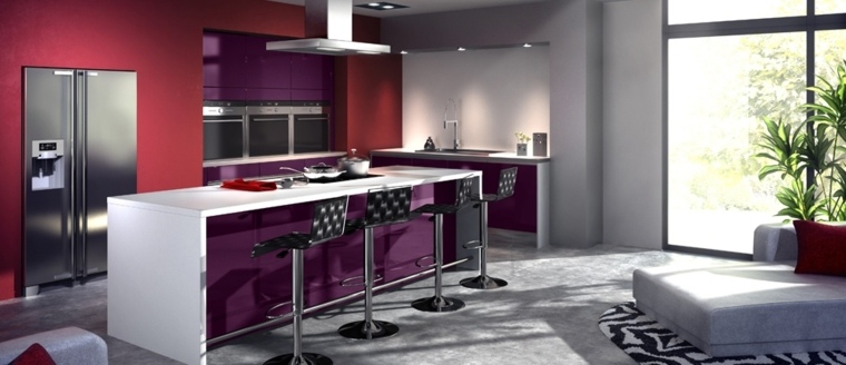 contemporary kitchen island central white purple stool color kitchen