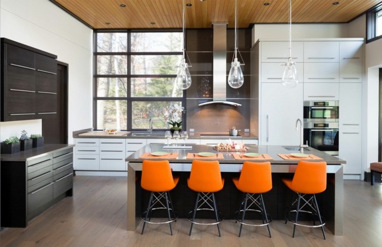 kitchen central island orange stools