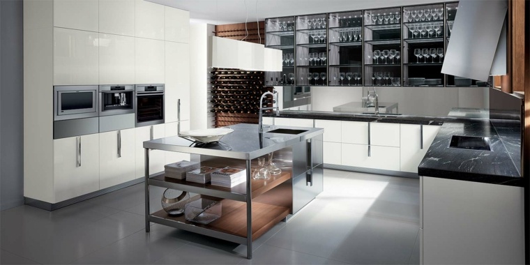 modern kitchen central island metal wood