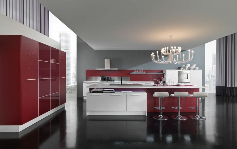gray and red kitchen decor design deco design