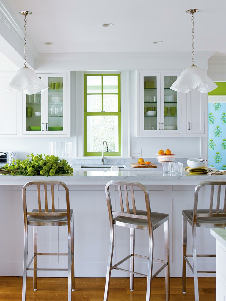 green white kitchen island design hanging lamp