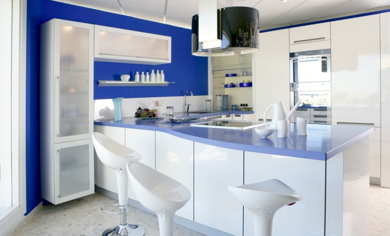 kitchen blue white island central idea color modern kitchen extractor hood