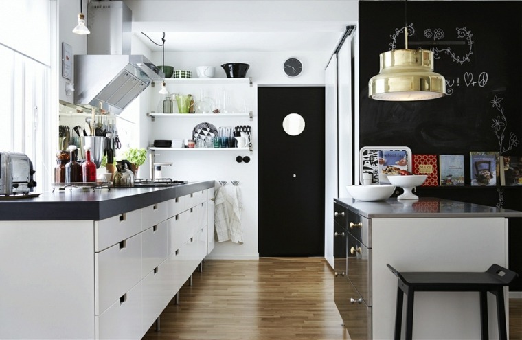 black kitchen decor and wood style modern design idea