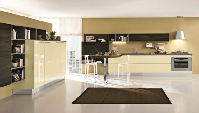 yellow pale wood kitchen