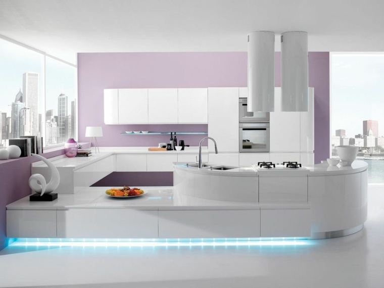 kitchen white lacquer LED lights