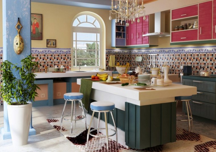 Mediterranean cuisine multicolored backsplash