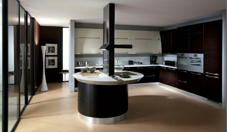 central island black white round design parquet