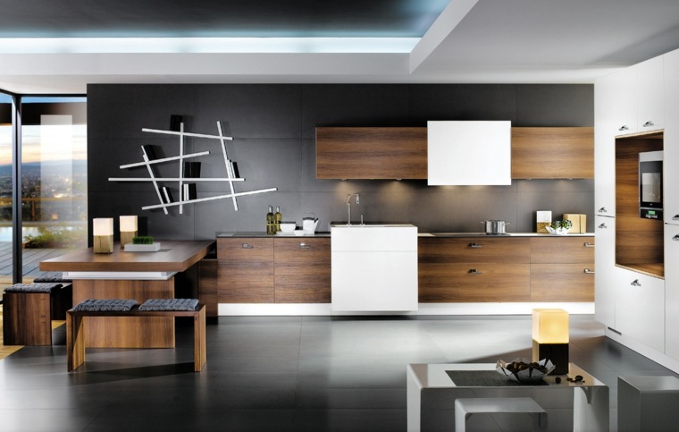 black kitchen brown wood design wall decor idea