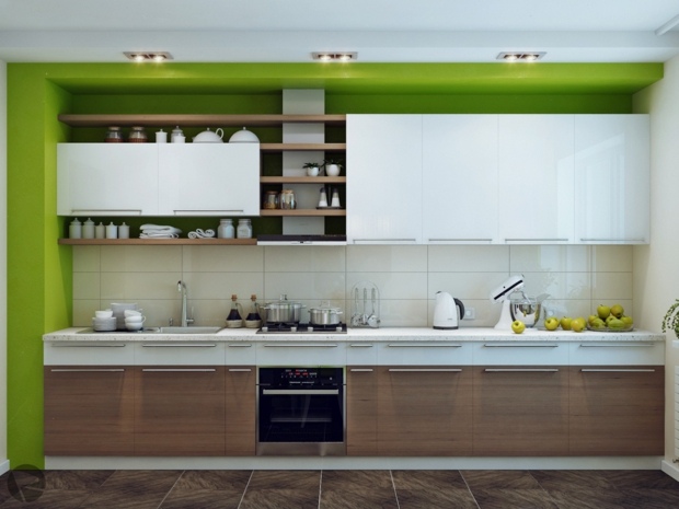 modern kitchen with an apple green color accent