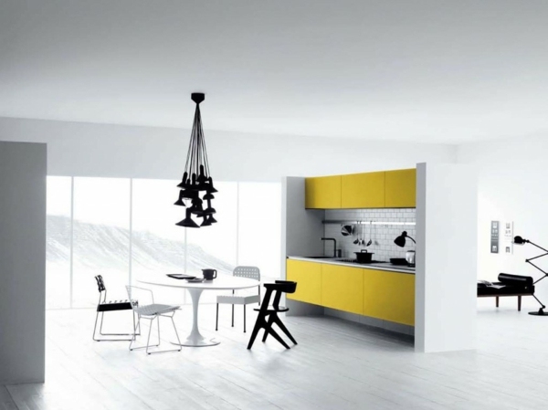 modern kitchen white yellow black