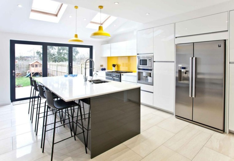 modern kitchen white yellow accents design