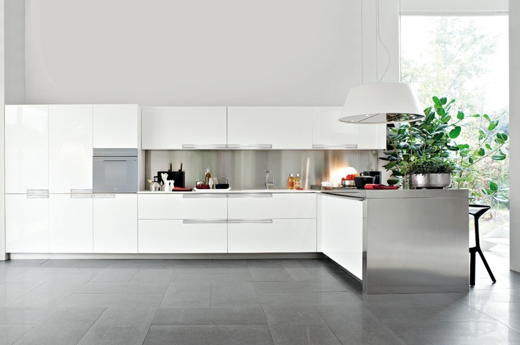 modern kitchen white steel backsplash