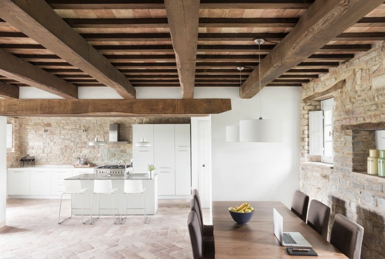 white modern kitchen wood beams