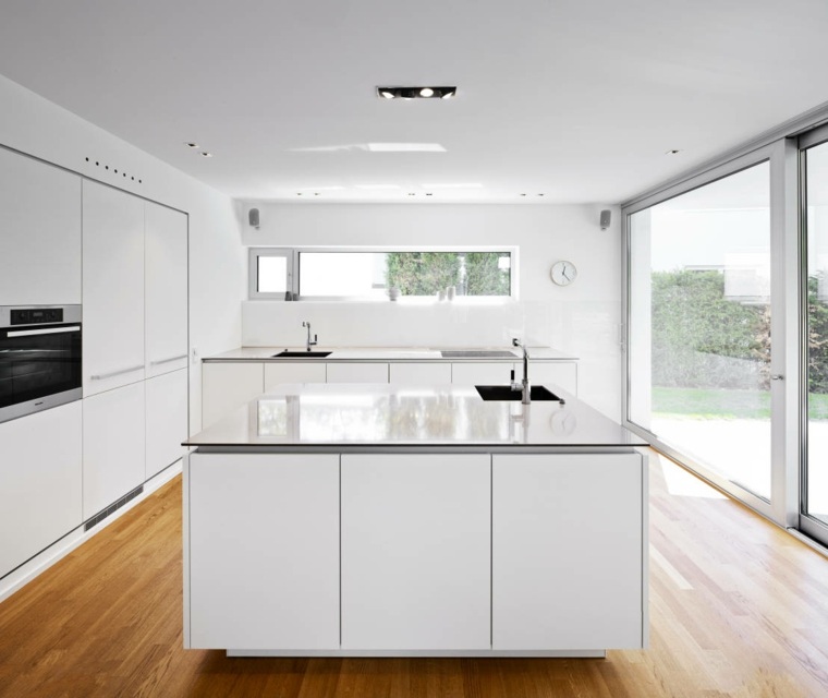 modern kitchen white floor wood