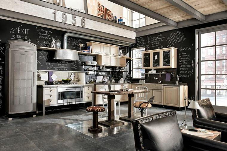 modern kitchen industrial style central island wooden table