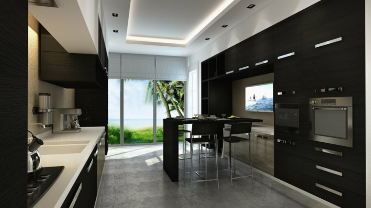 kitchen design black table chair oven modern