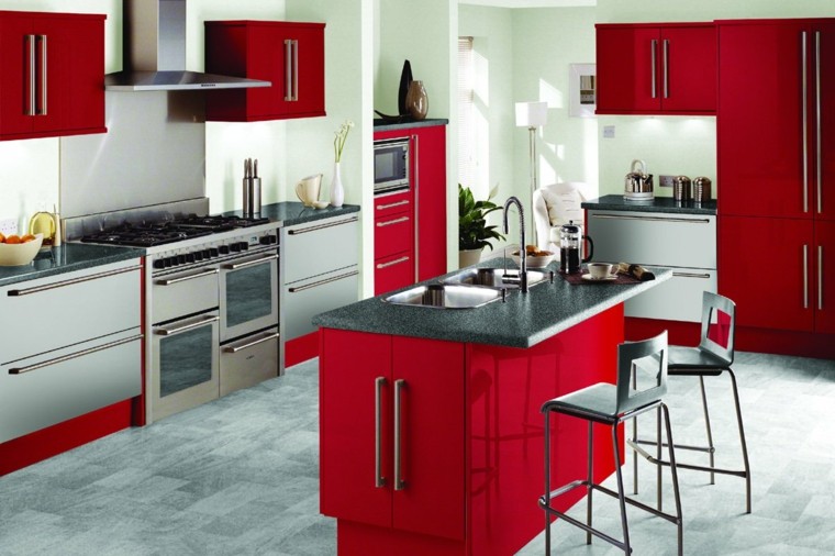 modern kitchen in red and gray