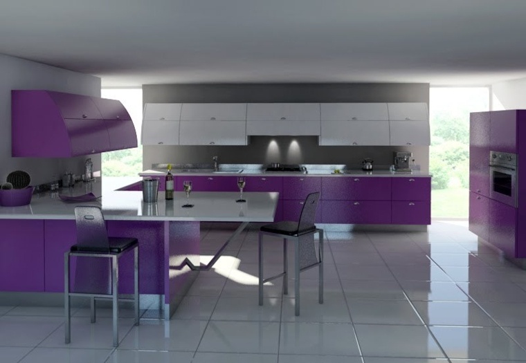 kitchen color idea purple white design chair