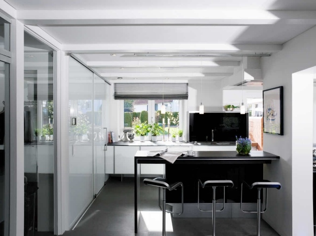 Modern-kitchen-original-idea-black-white-stool bar-friendly