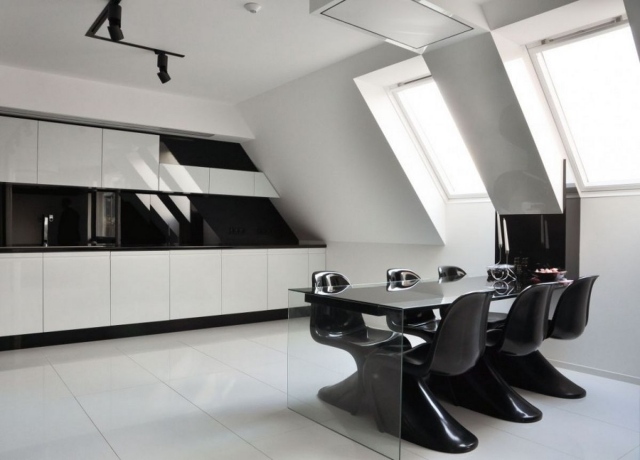 modern kitchen black chair table glass idea