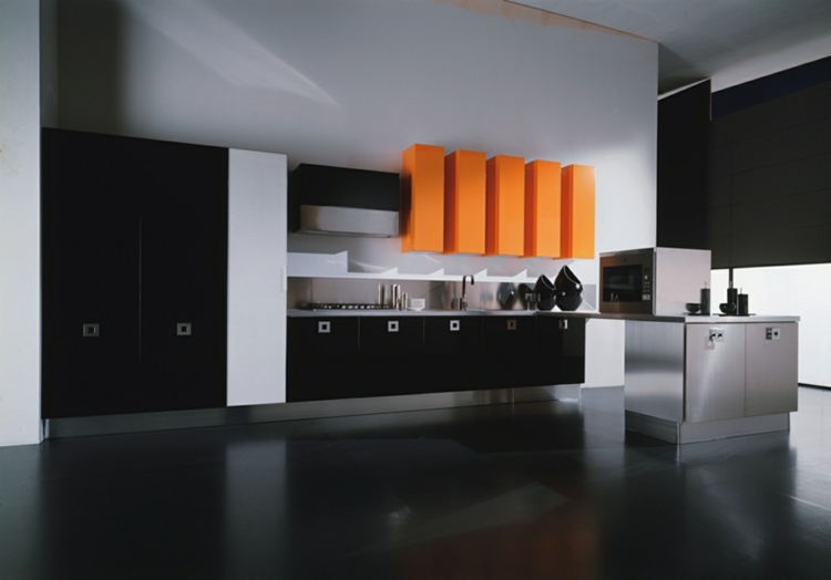 black orange modern kitchen