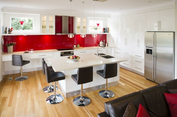 modern kitchen red white