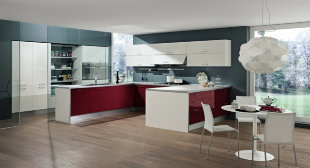 modern kitchen red white