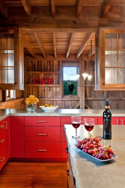 modern kitchen red wood