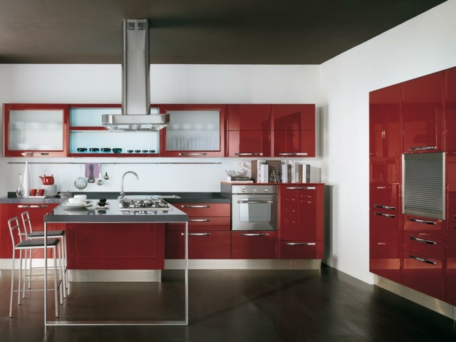 red modern kitchen