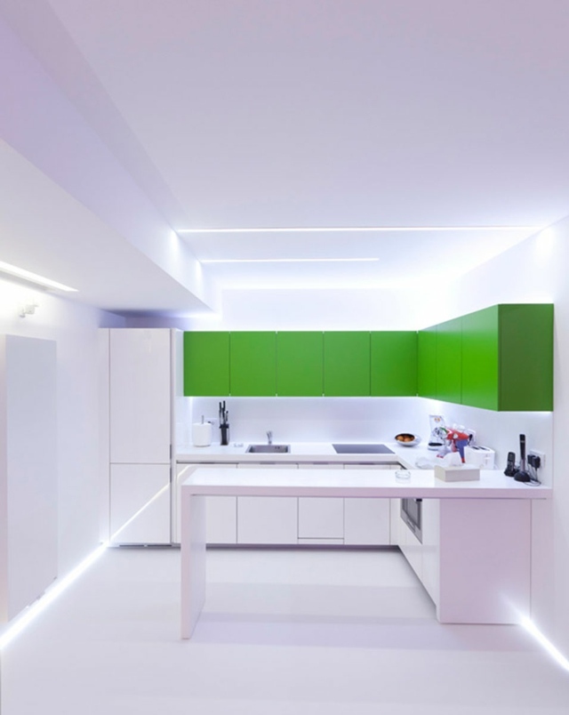 modern kitchen green white