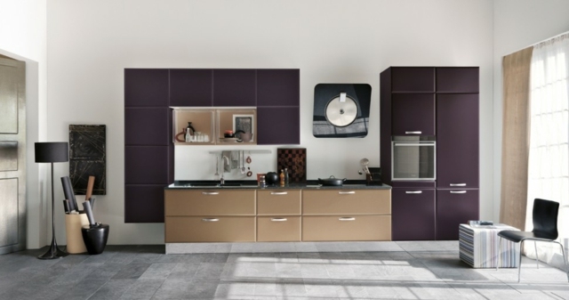 modern purple beige kitchen