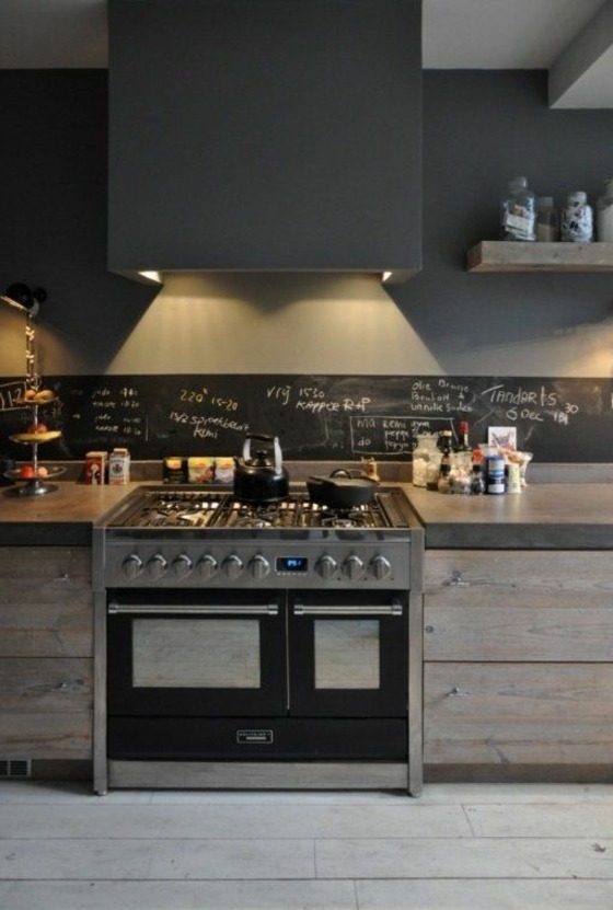 black kitchen hood oven plan concrete work gas blackboard chalk