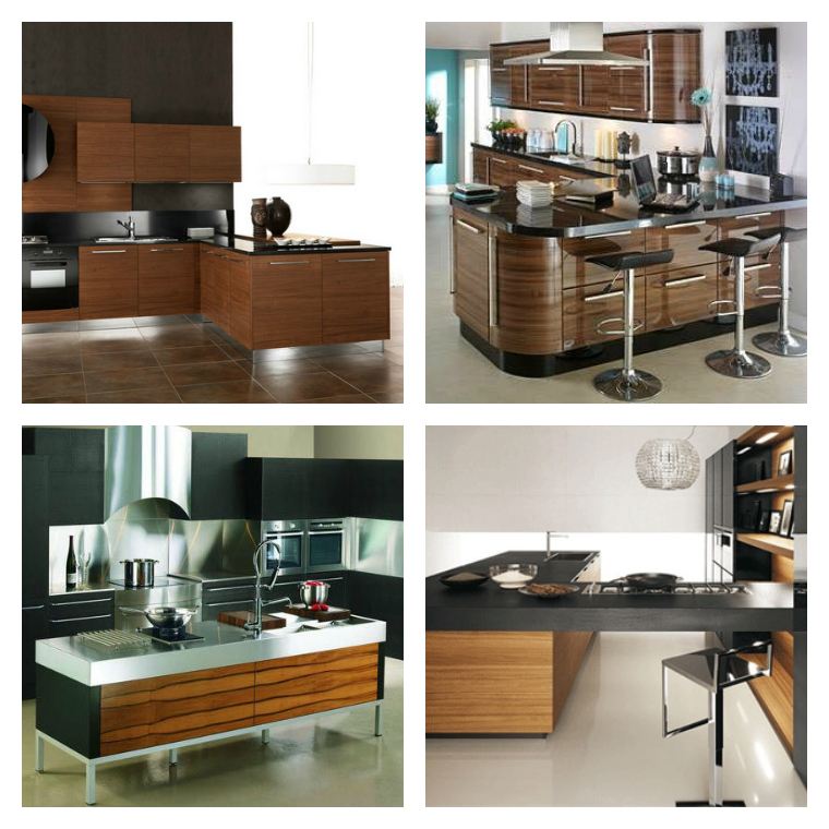 wood and black kitchen layout