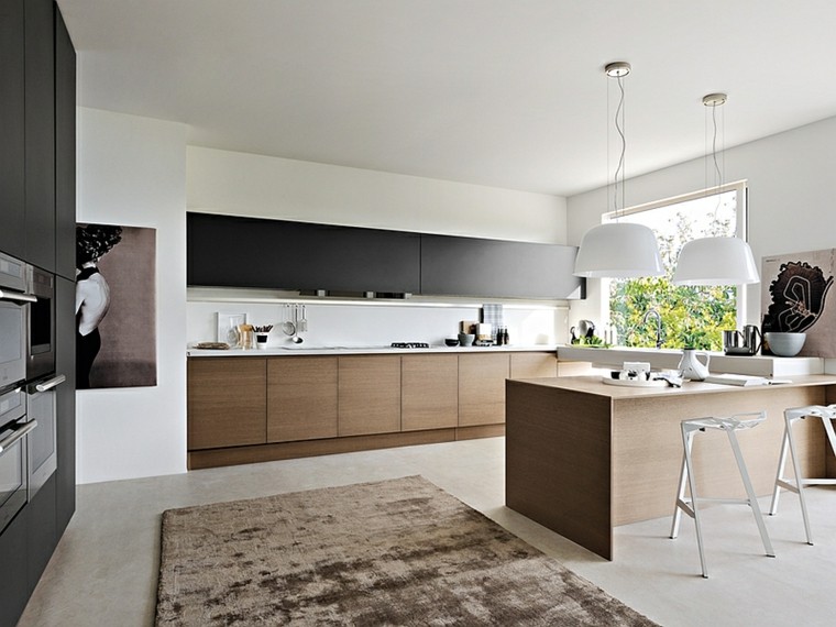 white walls black fitted kitchen