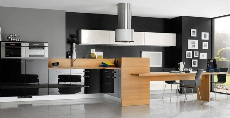 kitchen wood island hood hood tiling gray idea deco walls