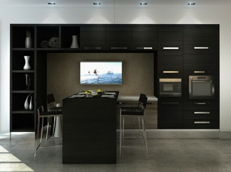 black kitchen and wood interior black modern central island wooden furniture black