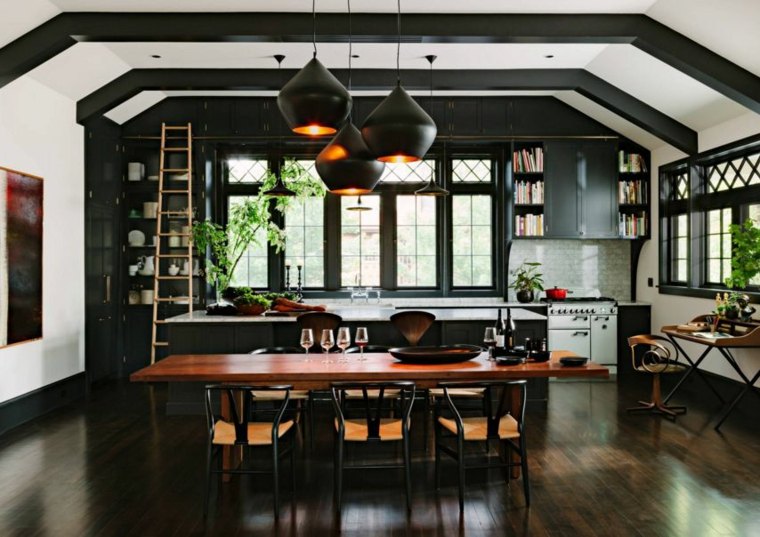 black kitchen wood modern deco idea