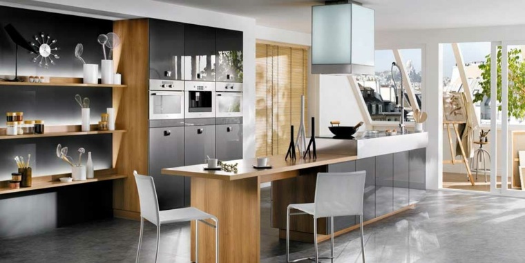 black wood kitchens with central island