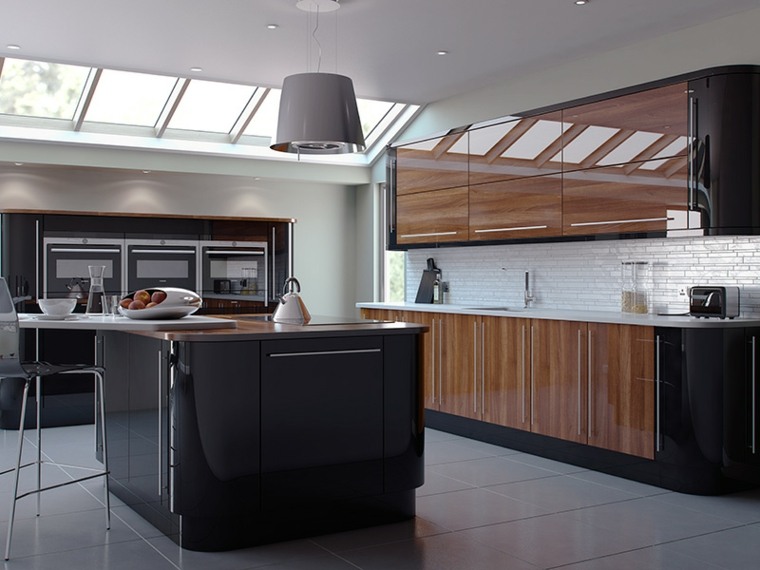 lacquered kitchen design black wood