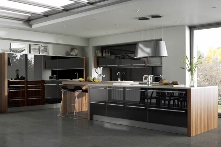 black kitchen and wood design