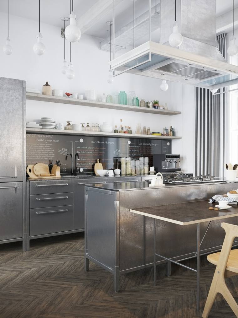 Nordic kitchen industrial white metal wood