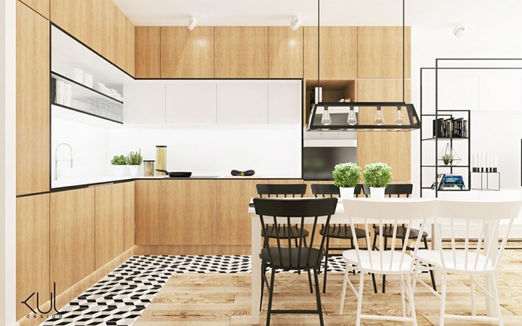 Nordic Kitchen All Wooden Chairs Tile Black White