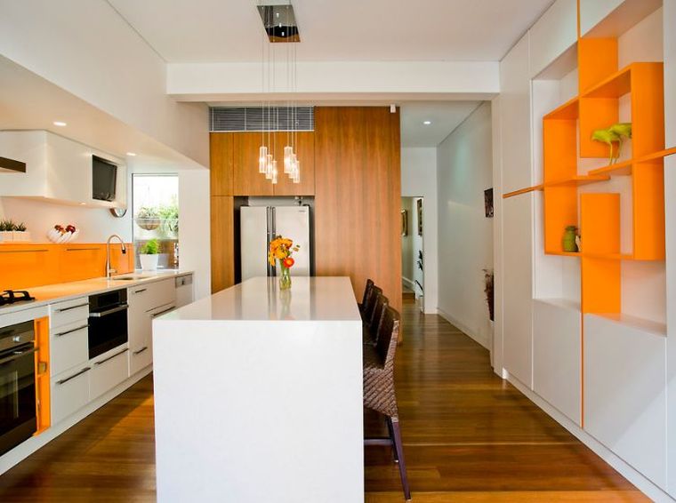 orange kitchen wall-mural-island-modern