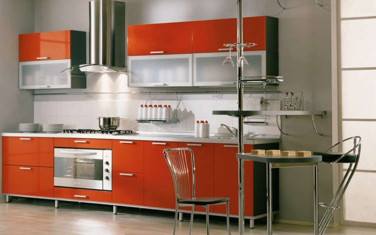 stainless steel orange kitchen