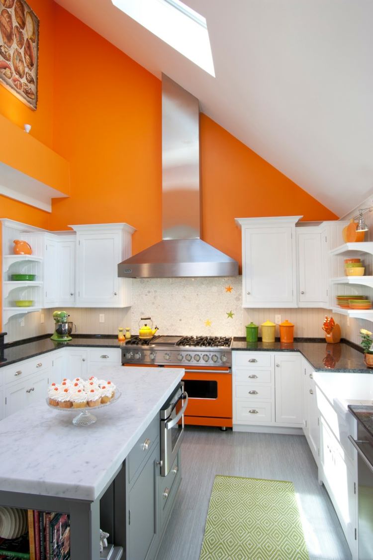 modern gray orange kitchen