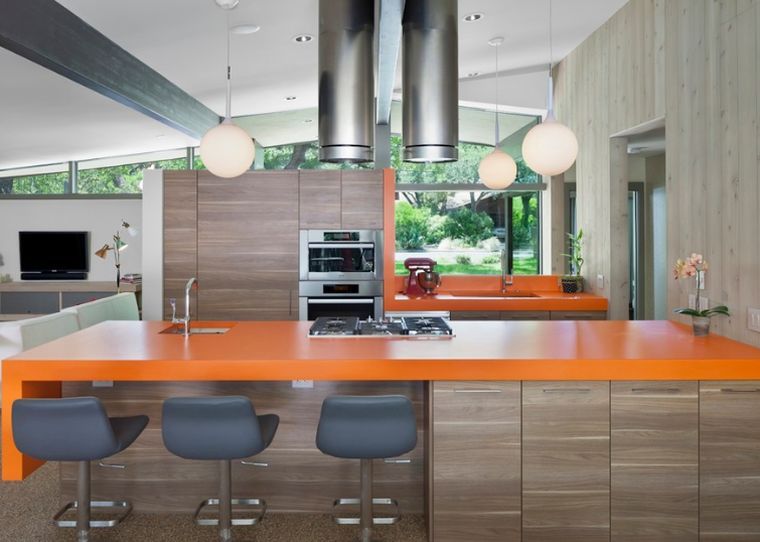 orange kitchen furniture-wood-worktop-resin