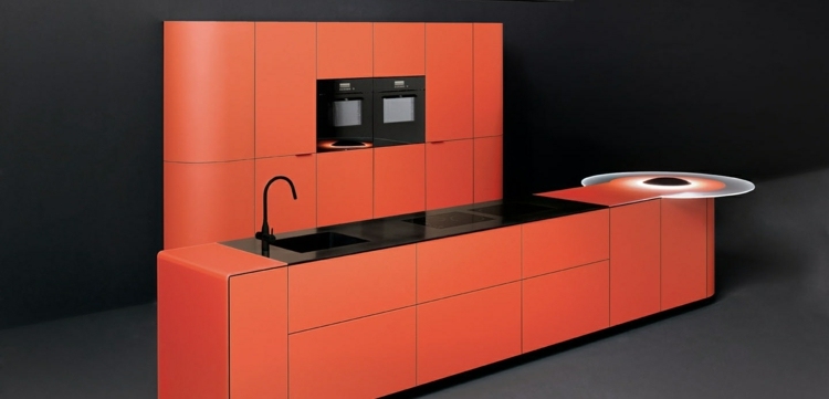 modern minimalist orange kitchen